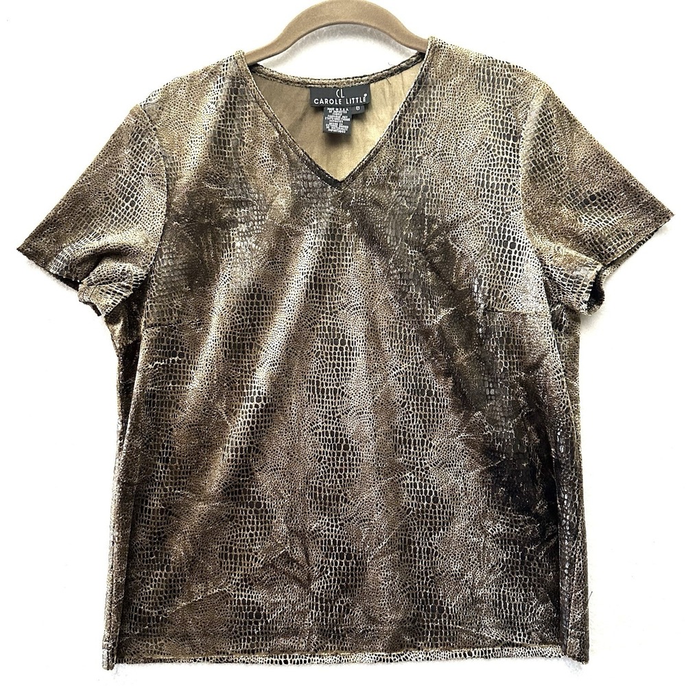 Carole Little Vintage‎ Top Sz 8 Textured Snakeskin 90s Brown Tan